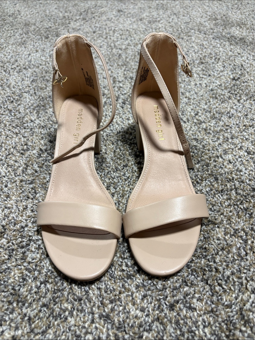 Madden Girl Blush Nude Ankle-Strap Block Heels